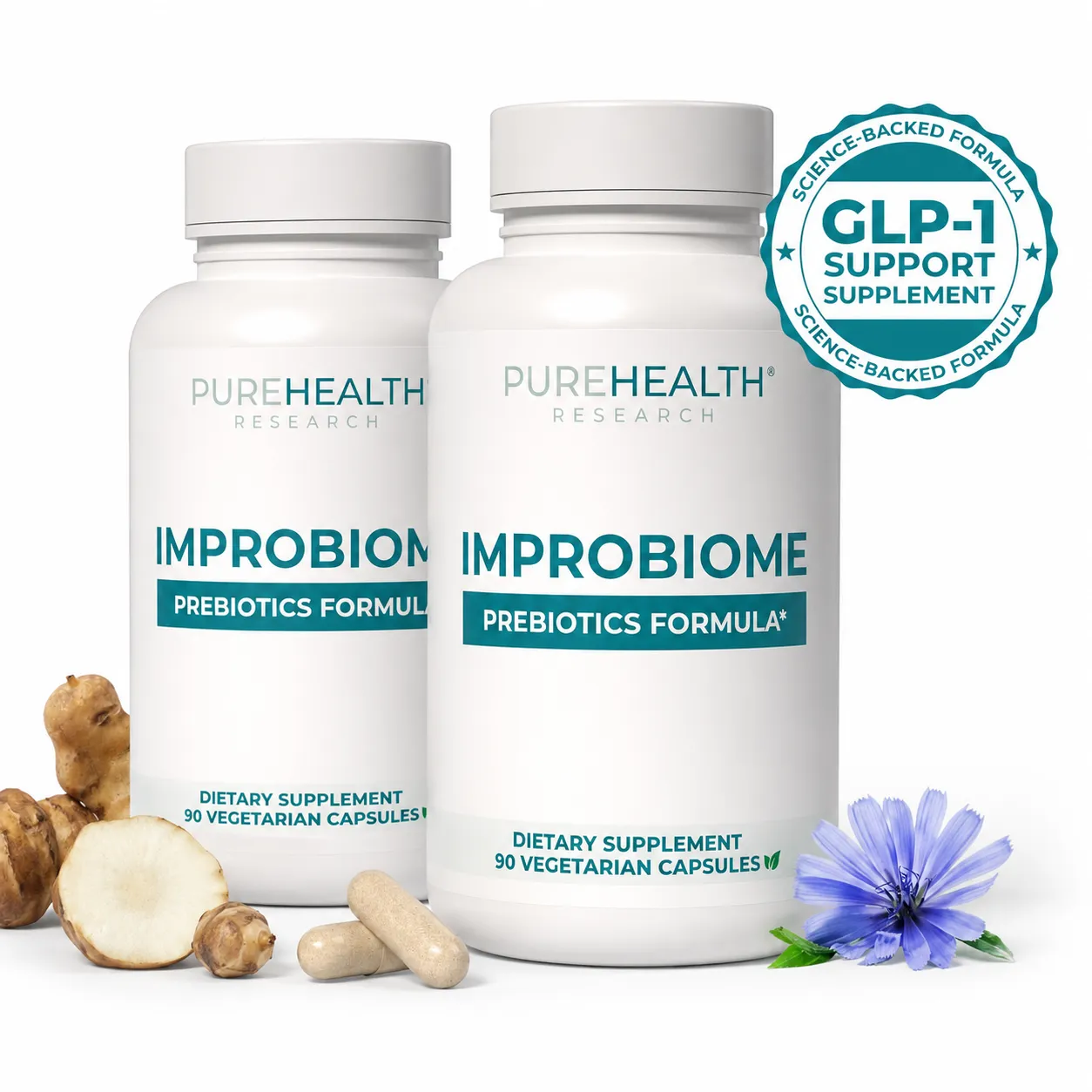 Three bottles of ImproBiome Prebiotics Formula
